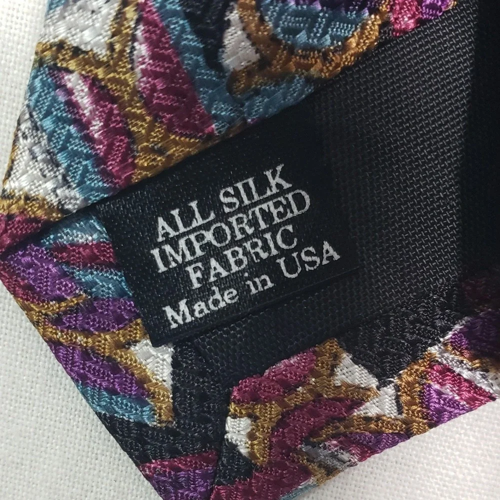 Martin Wong Mens Silk Geometric Abstract Necktie OS Purple Teal Gold‎